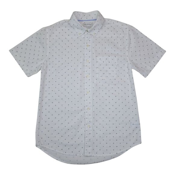 Free Assembly Short Sleeve Button-Up Shirt Mens Small White w/ Charcoal Flowers - Picture 1 of 6